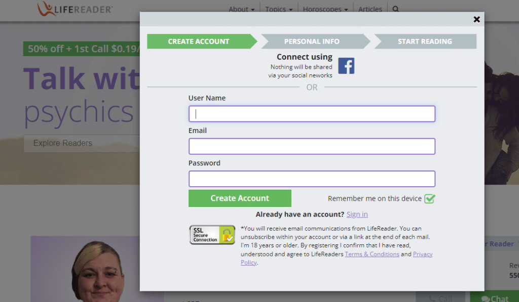 Create an account at Lifereader
